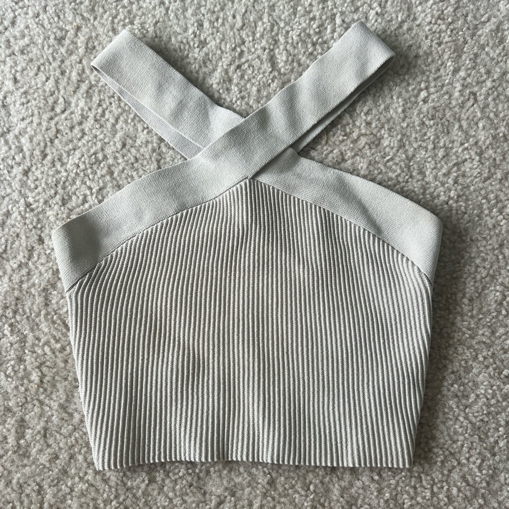 Aritzia Gray Ribbed Bustier Crop Tank Top